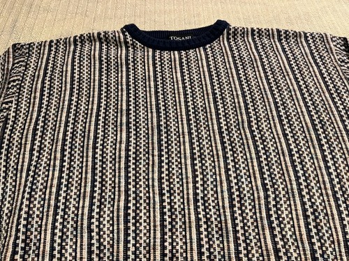 Tosani Sweater Men XL Knit Crewneck VTG 80s 90s Geometric Coogi Style Art 3D - Picture 2 of 8