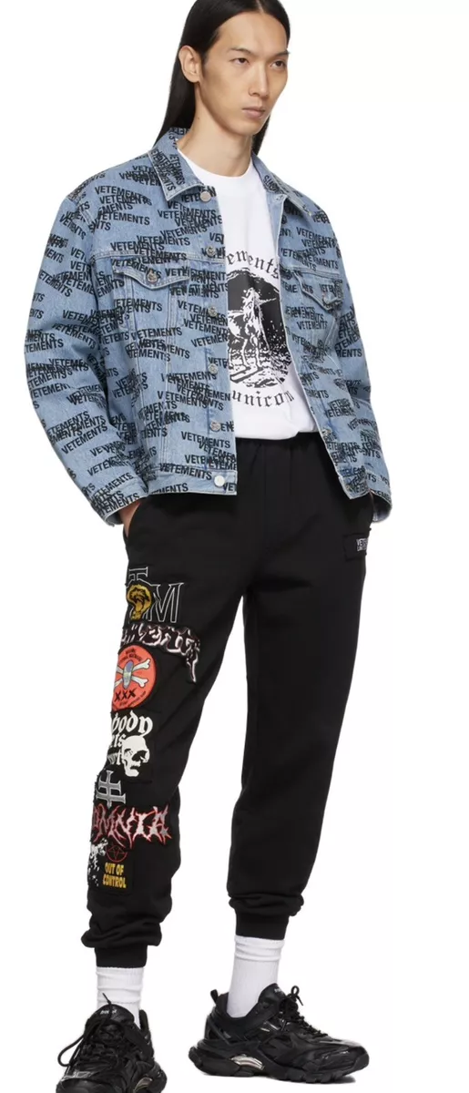 NEW VETEMENTS BLACK graphic metal patch sweatpants joggers