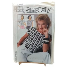 Simplicity Vintage Sewing Pattern 7282 Misses Pullover Tops Size 10-14 1985