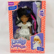 Vtg Playskool Dolly Surprise Wedding Bouquet Doll AA Black 1989 Hair Grows NRFB