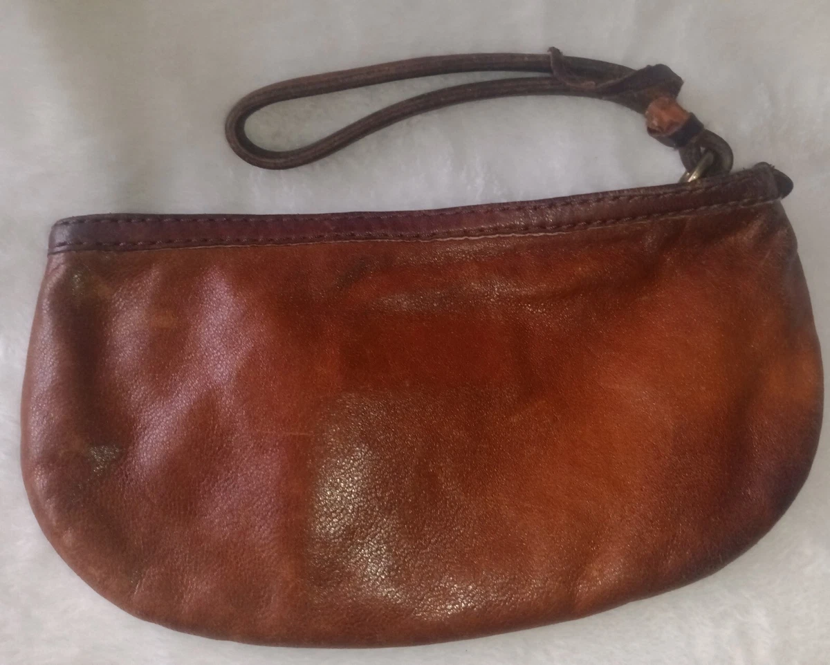 Lucky Brand Lamb Leather Clutch Zip Top Wristlet Strap Brown eBay