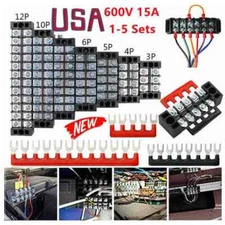 600V 15A US Dual Row 3-12 Positions Screw Terminal Block Terminal Barrier Strip