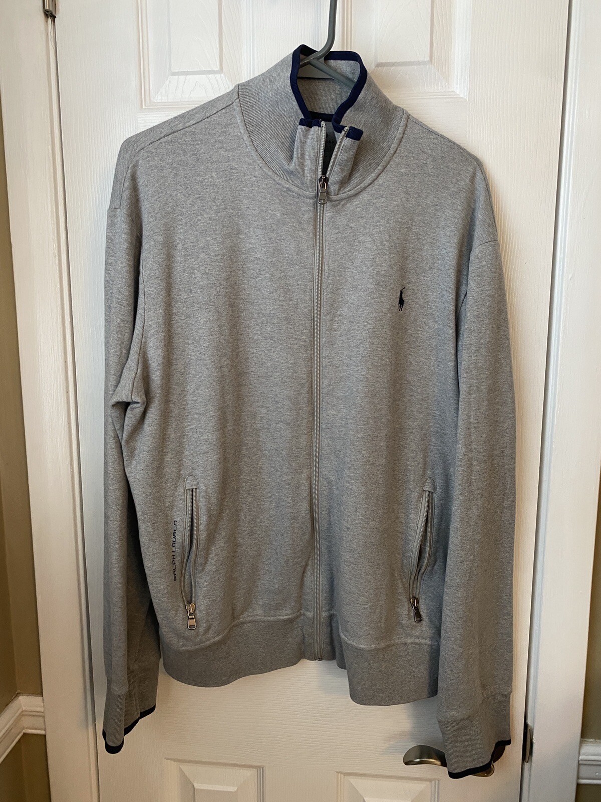 PONY POLO RALPH LAUREN Performance Uomo Grande Felpa Cerniera Giacca Grigia Tasche