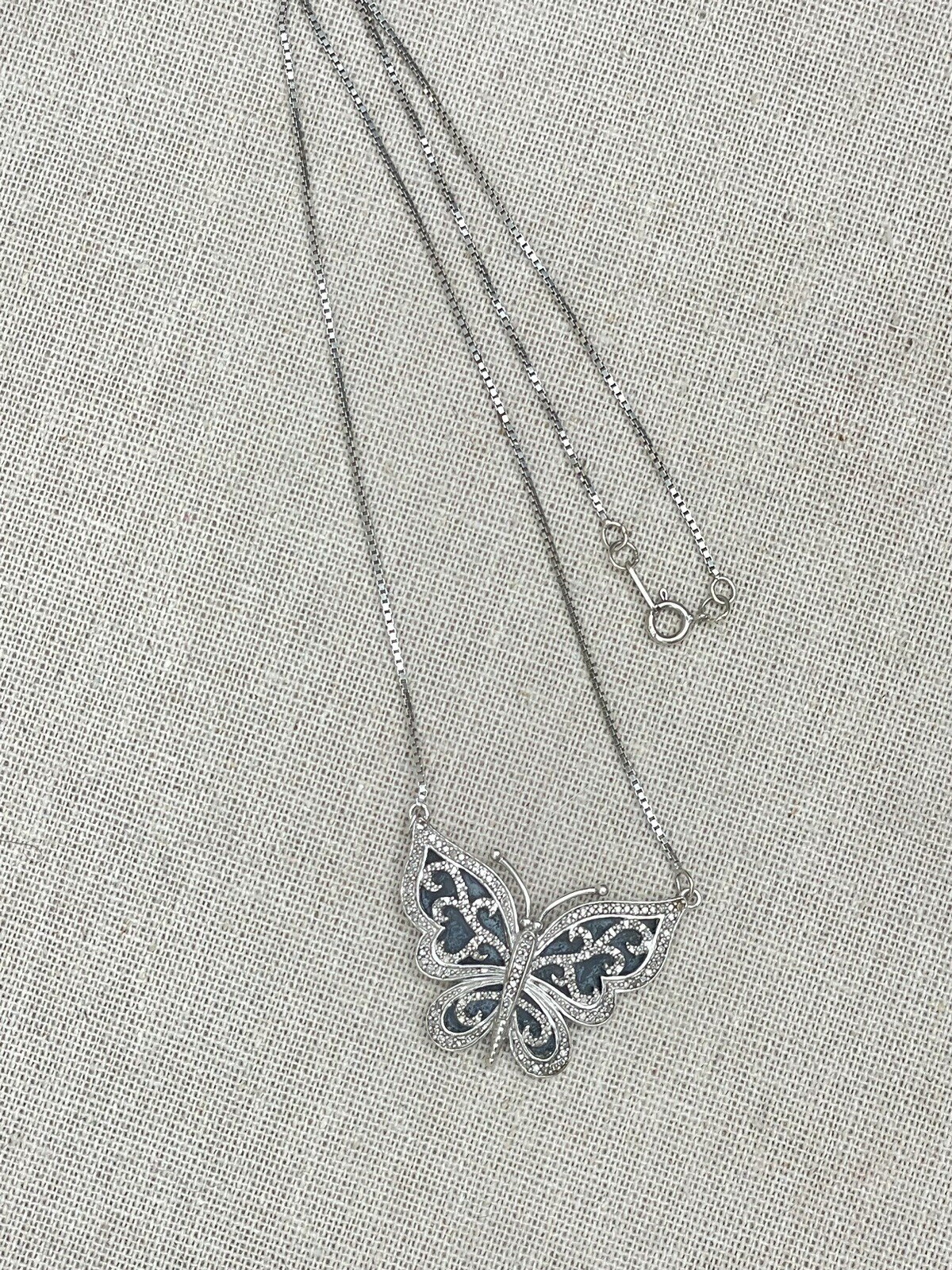 Diamond Butterfly Pendant Necklace Marked Italy 925 Sterling Silver eBay