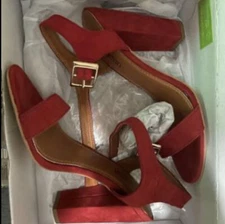 Cathy Jean Red Block Heels Women 6.5