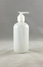 Natural HDPE 8oz Boston Round Plastic Bottles w Lotion Pump, 24-410,dispensing