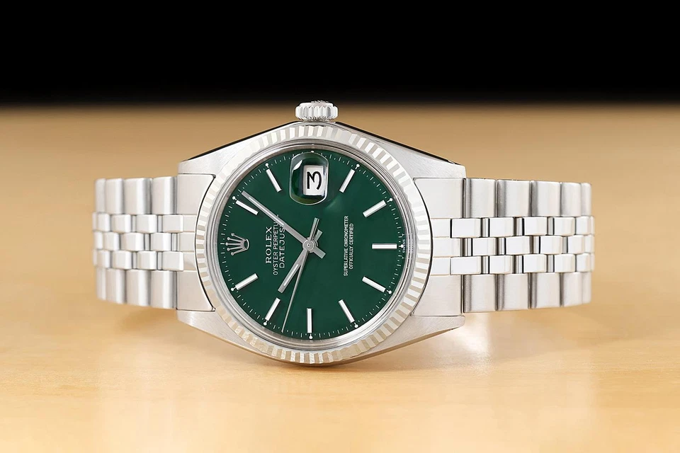 RELOJ ROLEX DATEJUST PARA HOMBRE ORO 18K ACERO ESFERA VERDE con PULSERA JUBILEO DOBLADA Foto 3 de 4
