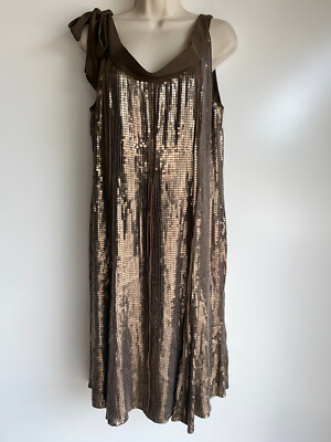 NWT $748 Ellen Tracy Brown Silk Eveningwear Dress with Gold Sequins Size 12  | eBay