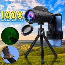 80X100 Zoom Monocular HD BAK4 Prism Lens Optical Telescope w/ Tripod Phone Clip