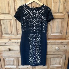 Maeve 6 Black Laser Cut Dress Cream Short Sleeve Layered Anthropologie LBD