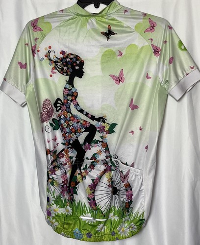 Weimostar Cycling Jersey, Size XL Green White Woman's Butterflies Flowers Bike - Picture 7 of 11