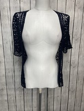 Signature by Sangria M Black Open Crochet Shrug Cardigan Beachy Cottagecore