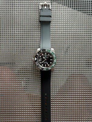 20mm GRAY/BLACK Vulcanized Caoutchouc rubber Strap Rolex GMT Sprite
