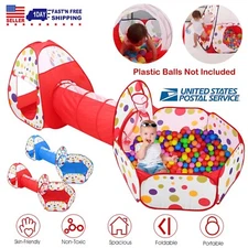 3-in-1 Kids Play Tent with Crawl Tunnel & Ball Pit Foldable Kids Playhouse