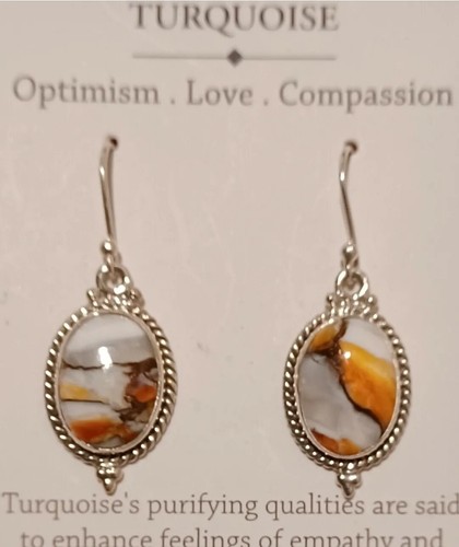 SHIVAM .925 STERLING SILVER TURQUOISE EARRINGS TEARDROP GEMSTONE DANGLE NEW BOX - Picture 2 of 3