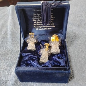 Swarovski Glass Hand Spun 18K Gold Crystal Angels Set Of 3 In Music Box Works