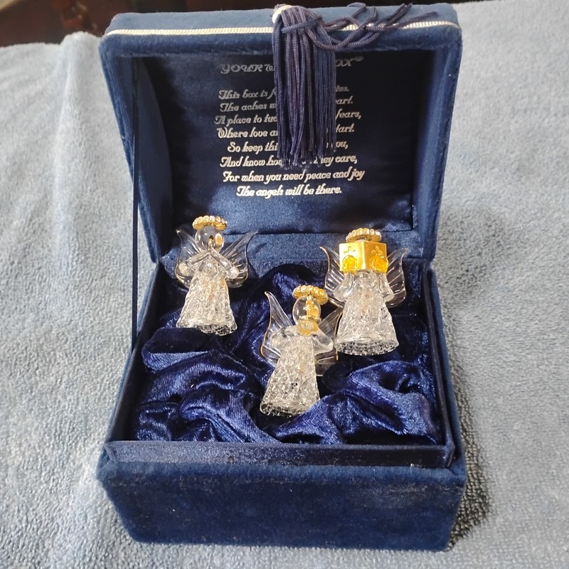 Swarovski Glass Hand Spun 18K Gold Crystal Angels Set Of 3 In Music Box Works