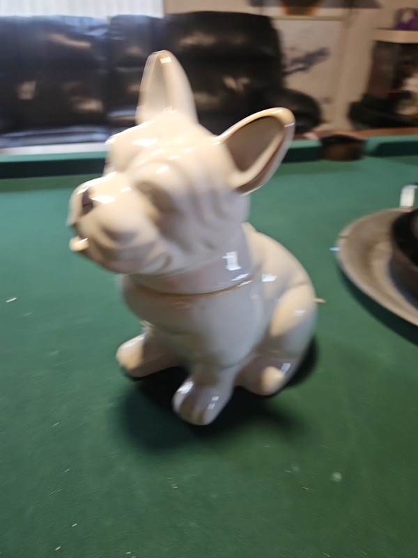 8.5" Tall Ceramic White Sitting French Bulldog Statue Cookie Jar. Never Used