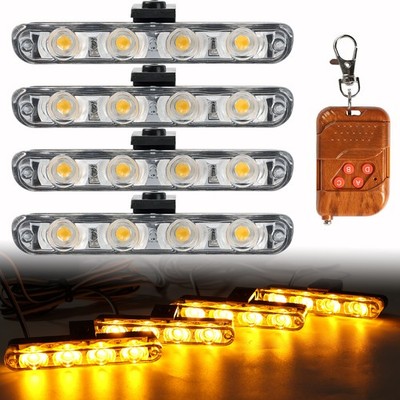 4LED Warning Hazard Emergency Amber Front Grille Strobe Flash Grill Lights Kit