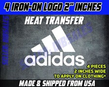 Adidas Heat Transfer  Iron On Logo 2" 4pcs pick your color  sports diy decal