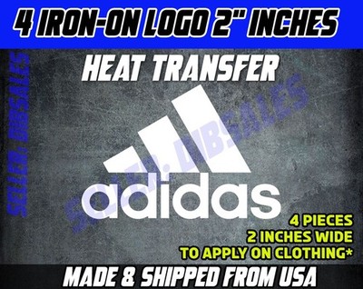 Adidas Heat Transfer  Iron On Logo 2'' 4pcs pick your color  sports diy decal