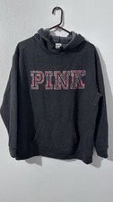 NWT Pink Victoria s Secret Womens Lg Gray Pullover Hoodie Logo Drawstring