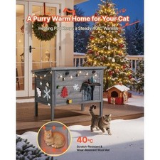 Heated Cat House Insulated Wooden Cat House for Outdoor Cats Waterproof