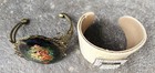 Vintage Russian Hand Painted Floral Brooch Black Lacquer Upcycled To Cuff Bracel — photo 2