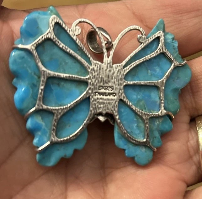 Green Howlite SX 925 Thailand Sterling Silver Butterfly Pendant & Earrings Set - Image 4 of 4