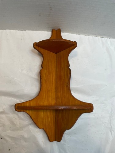 Vintage 13.5” Wood Curio Corner Shelf 2 Tier Wall Hanging Scroll Primitive