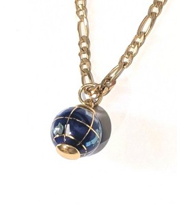 Authentic Vintage Sabry 14k Gold Plated Genuine Gemstone Inlay World Globe 19.5" Necklace