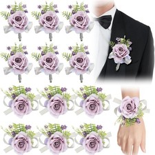 12 PCS Wrist Corsage Boutonniere Set Groom Bride Wedding Anniversary Party