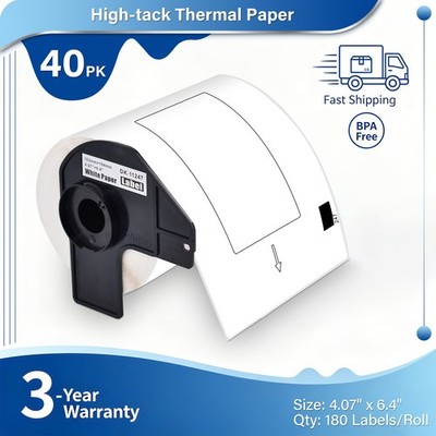 40Rolls DK-1247 4.07'' x 6.4'' Shipping Label 180 Labels/Roll Use with Brother QL