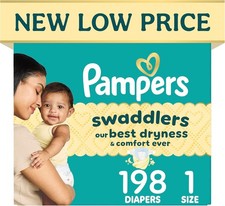 Pampers Swaddlers Size 1 Diapers 8-14 lbs 198 Count Hypoallergenic