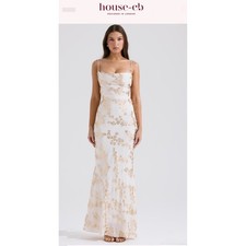 House of CB CAPRIANAWhite & Gold Jacquard Satin Gown Formal Maxi Dress Cocktail