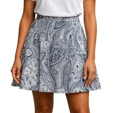 Talbots Paisley A-Line Skirt Womens 6 Blue White Cotton Blend Knee Length Zipper
