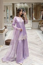 Bollywood Look Purple Silk Top Palazzo With Dupatta For Women Wear