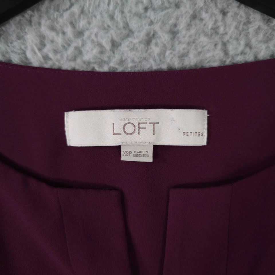 Ann Taylor LOFT Shirt Womens XSP Purple Split Neck Flutter Sleeve Blouse Preppy - Image 3 of 4