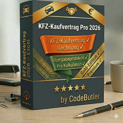 KFZ Kaufvertrag Pro 2026 Excel Auto Vorlage Rechnung Übergabe Probefahrt deutsch