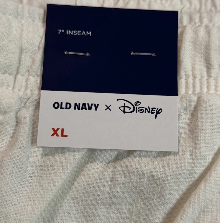 Pantalones Cortos Blancos Bolsillo Mickey Bordados Mezcla Lino Azul Marino Antiguo X Disney XL Foto 4 de 4