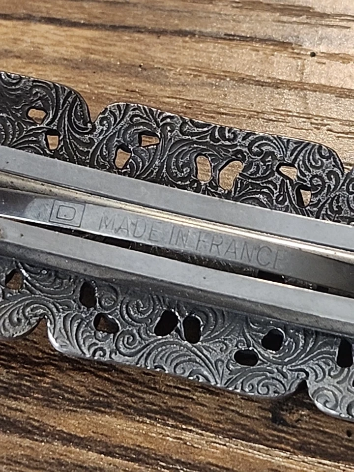 Silver Tone Hair Barrette Pink and Green Stones Black Faceted   Made In FRANCE - Image 3 of 4