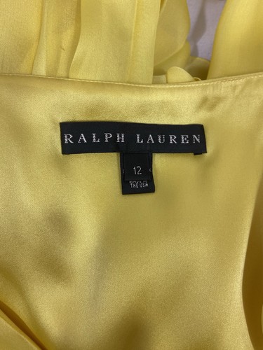 RALPH LAUREN Size 12 Black Label Sleeveless Yellow Belted Pleated Silk Dress - Picture 3 of 4