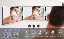 LED 360 Mirror 3 Way Mirror for Self Hair Cutting Adjustable Trifold Barber