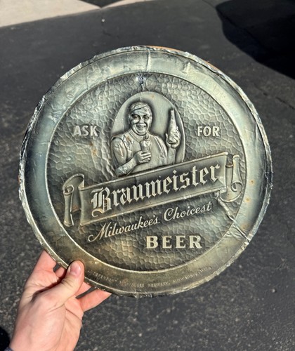 RARE Vintage Ask for Braumeister Beer Round 12.5" Advertising Sign Milwaukee Wis