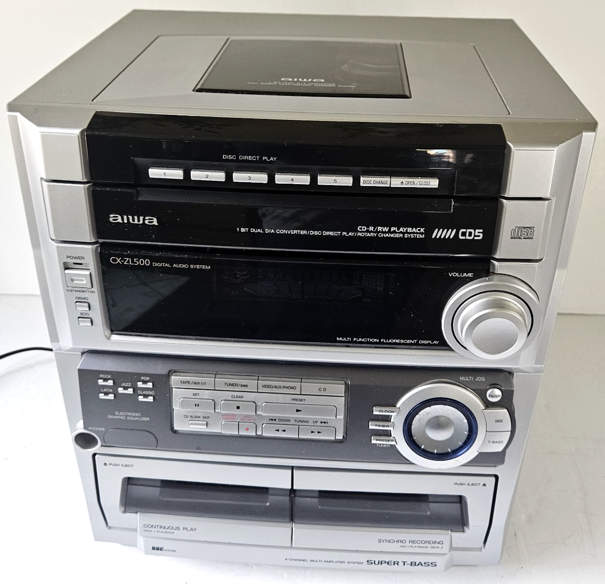 Aiwa CX-ZL500U 5-CD Changer Cassette Stereo System Super T-Bass For ...