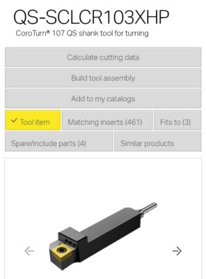 Sandvik  RH QS-SCLCR103XHP;  Indexable Turning Toolholder  Coolant trough