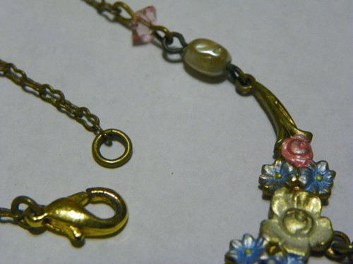 Vintage Michal Negrin Stil Emaille Blumen Krappe Herz Reis Perle Dekor Halskette - Bild 6 von 8