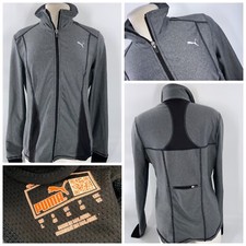 Puma Athletic Running Jacket L Women Gray Poly Thumb Holes Mint YGI F2-491