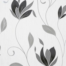 Crown Synergy Floral Black White Textured Luxury Vinyl Wallpaper Glitter Modern