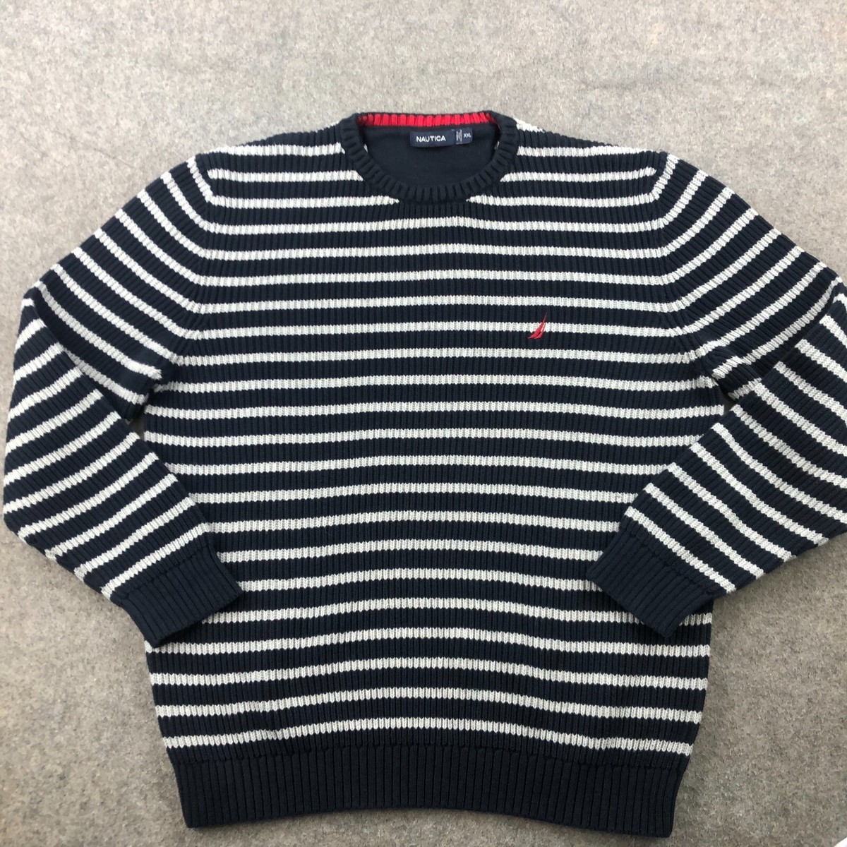 Nautica Sweater Mens 2XL Blue Striped Knit Crew Neck Nautica Sweater Mens 2XL Blue Striped Knit Crew Neck